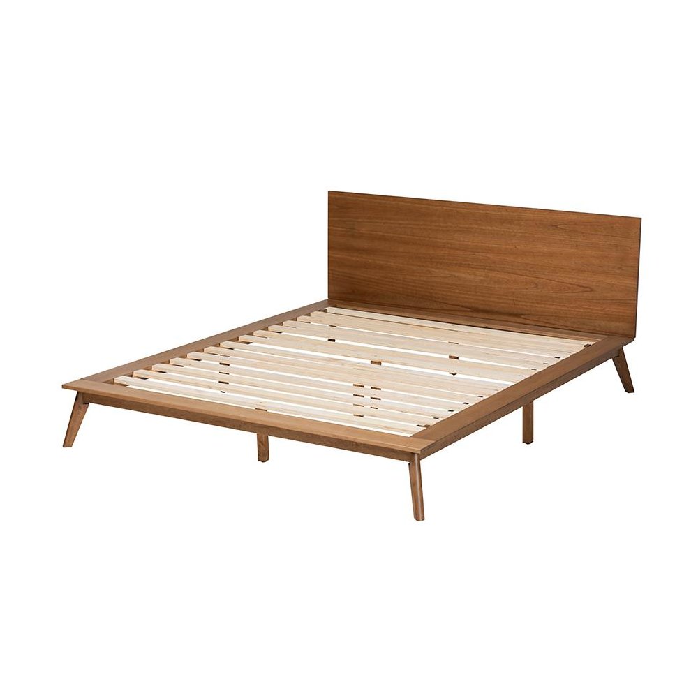 Wheatley Mid-Century Modern Walnut Brown Finished Wood King Size Platform Bed. Picture 3