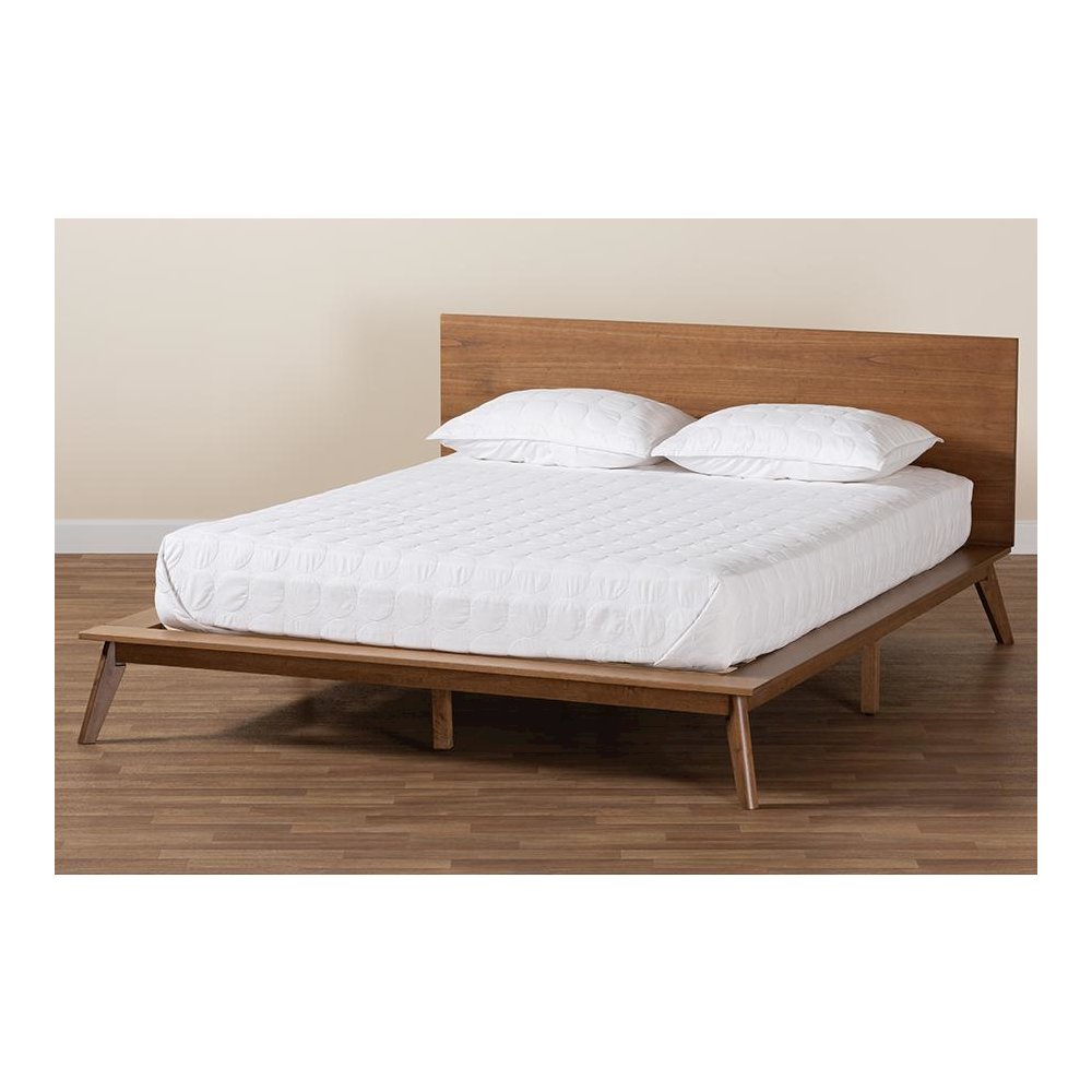 Wheatley Mid-Century Modern Walnut Brown Finished Wood King Size Platform Bed. Picture 8