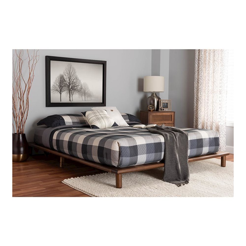 Alivia Mid-Century Modern Walnut Brown Finished Wood King Size Bed Frame. Picture 19