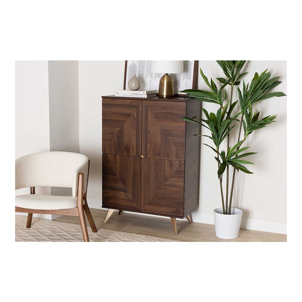 Transitional Walnut Brown Finished Wood Shoe Cabinet. Picture 23