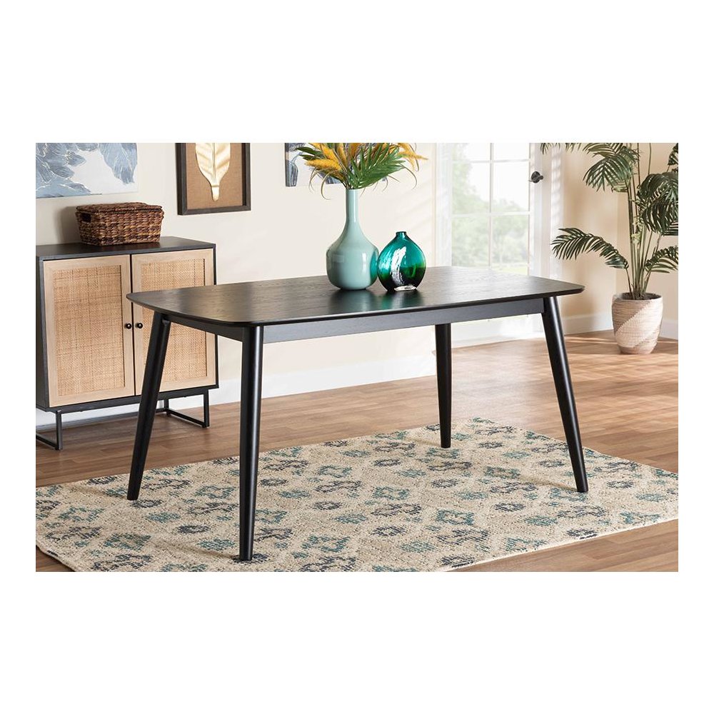 Baxton Studio Flora Mid-Century Modern Black Finished Wood Dining Table. Picture 19