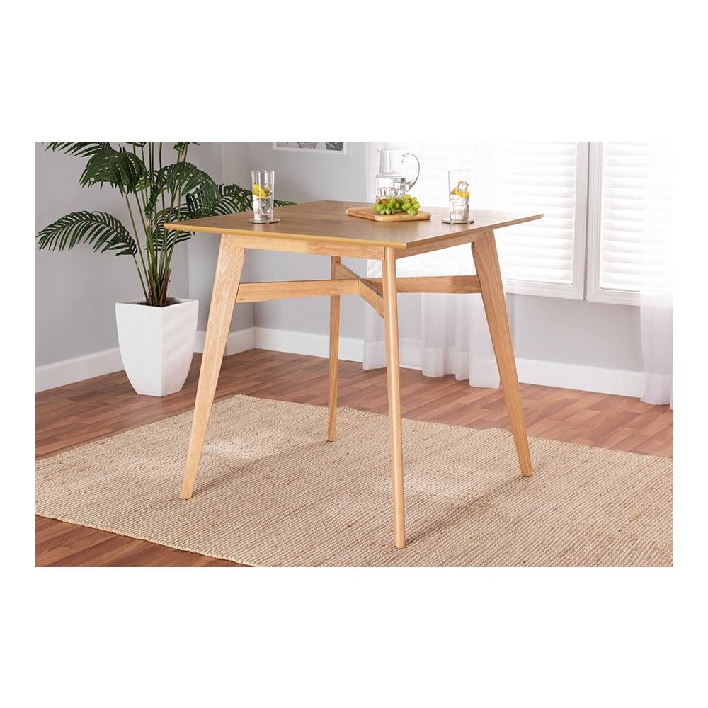 Leena Mid-Century Modern Natural Oak Finished Wood Counter Height Pub Table. Picture 17