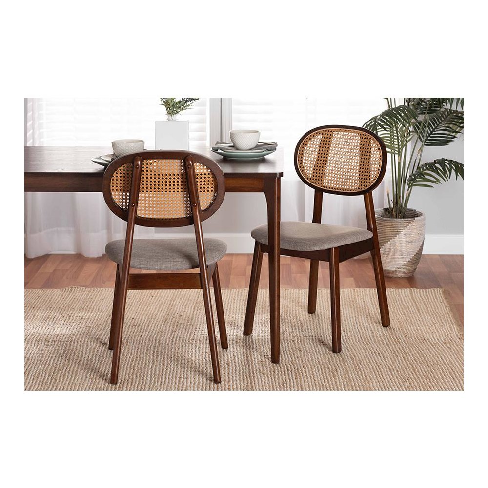 Grey Fabric and Walnut Brown Finished Wood 2-Piece Dining Chair Set. Picture 19