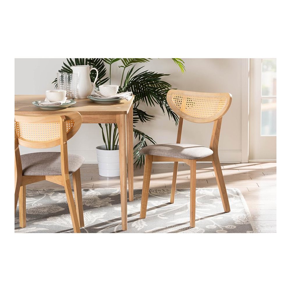 Grey Fabric and Natural Oak Finished Wood Dining Chair. Picture 19
