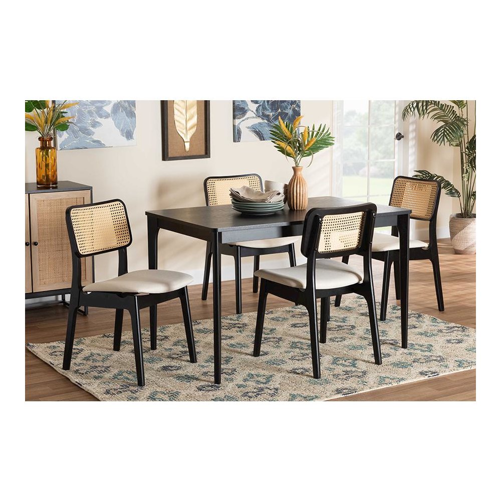 Cream Fabric and Black Finished Wood 5-Piece Dining Set. Picture 21