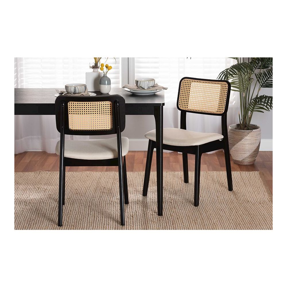 Cream Fabric and Black Finished Wood 2-Piece Dining Chair Set. Picture 19