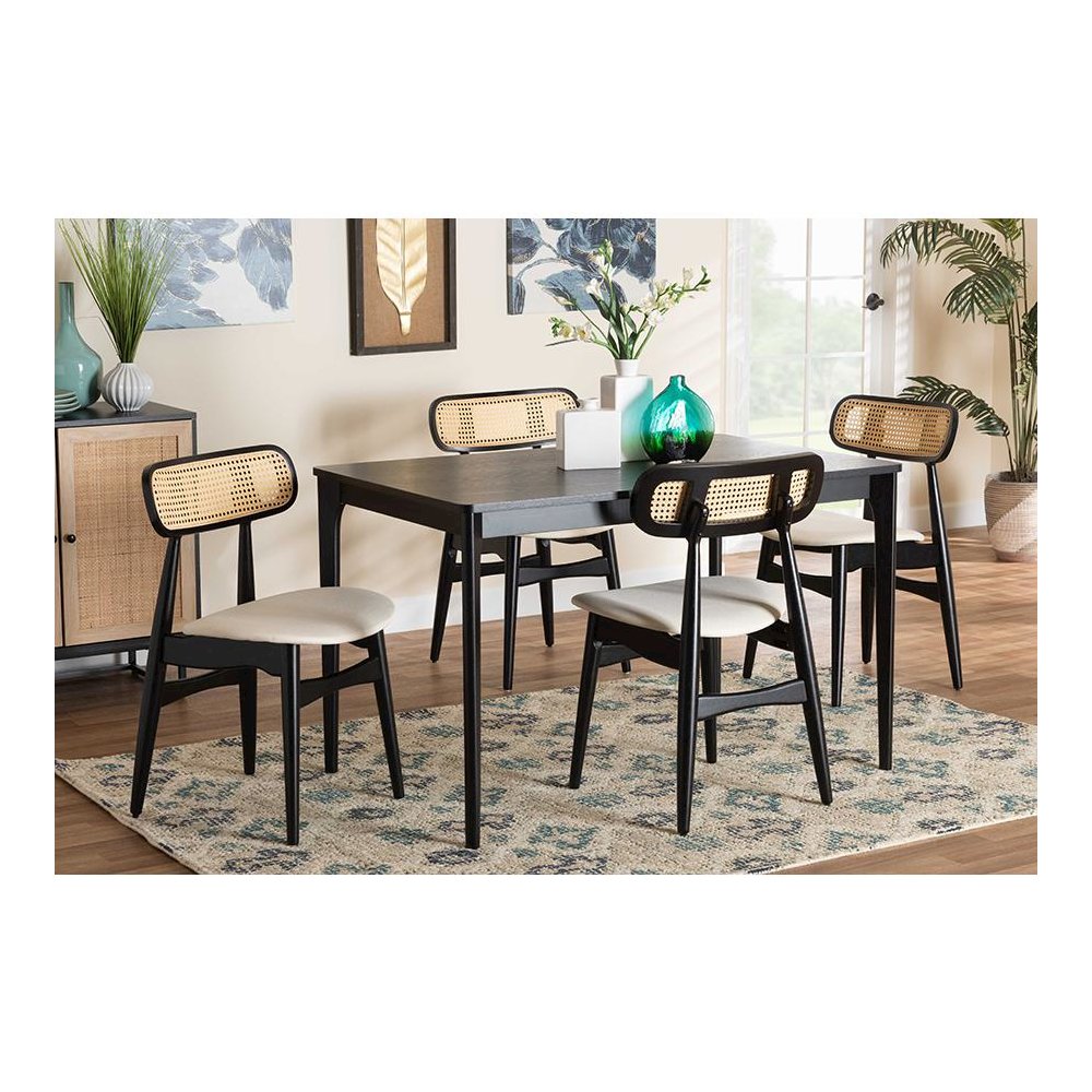 Cream Fabric and Black Finished Wood 5-Piece Dining Set. Picture 21