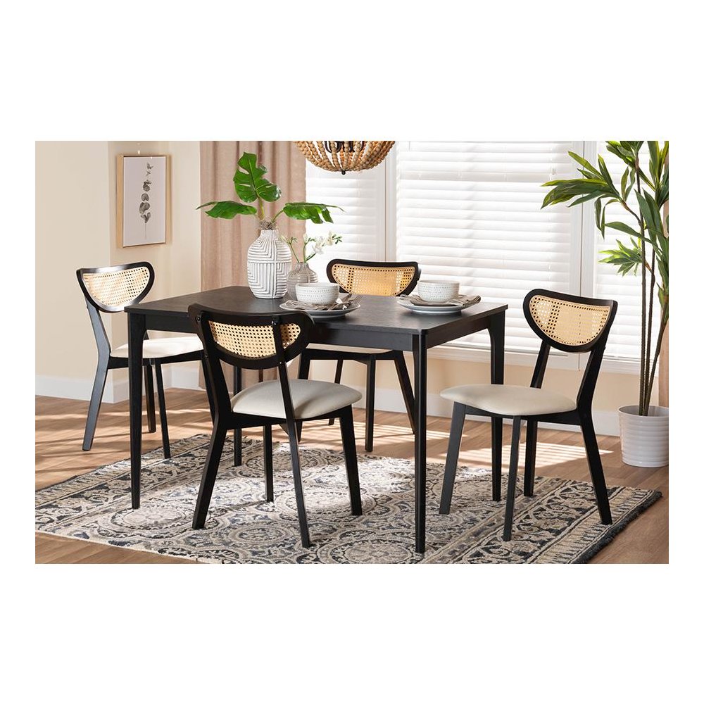 Cream Fabric and Black Finished Wood 5-Piece Dining Set. Picture 21