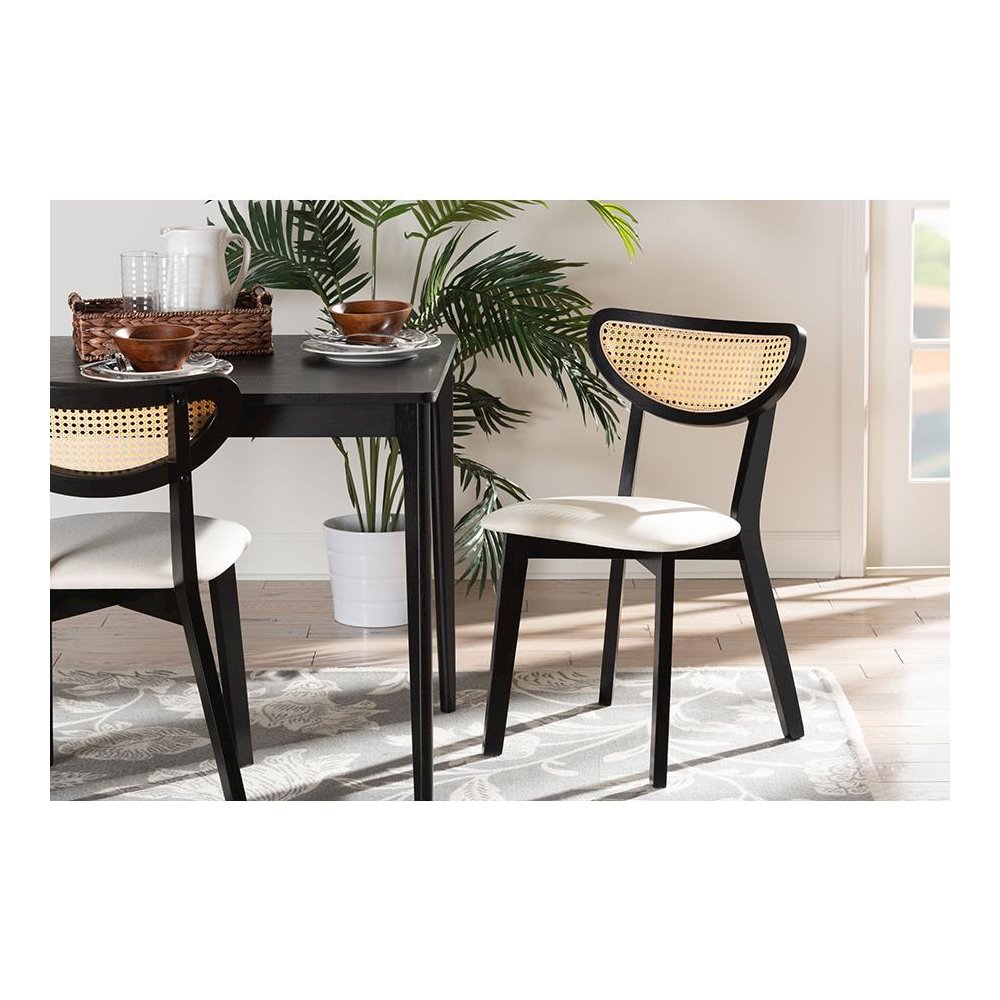 Dannell Mid-Century Modern Cream Fabric and Black Finished Wood Dining Chair. Picture 19