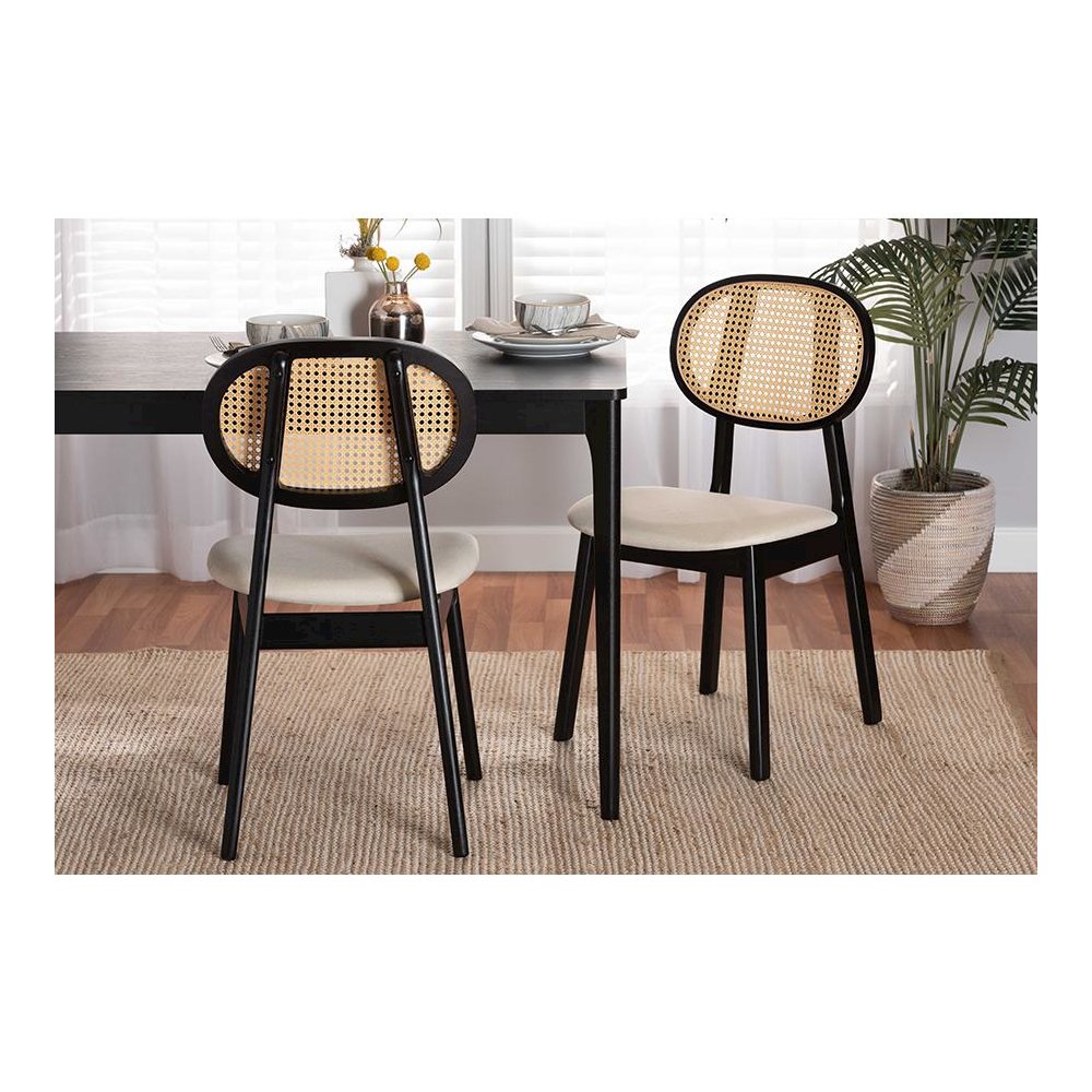 Cream Fabric and Black Finished Wood 2-Piece Dining Chair Set. Picture 19