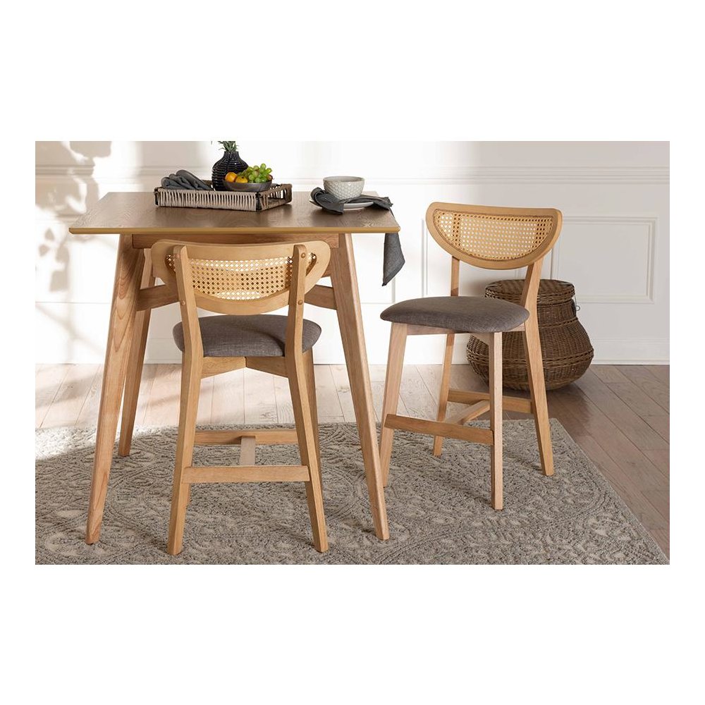 Modern Grey Fabric and Natural Oak Finished Wood 2-Piece Counter Stool Set. Picture 19