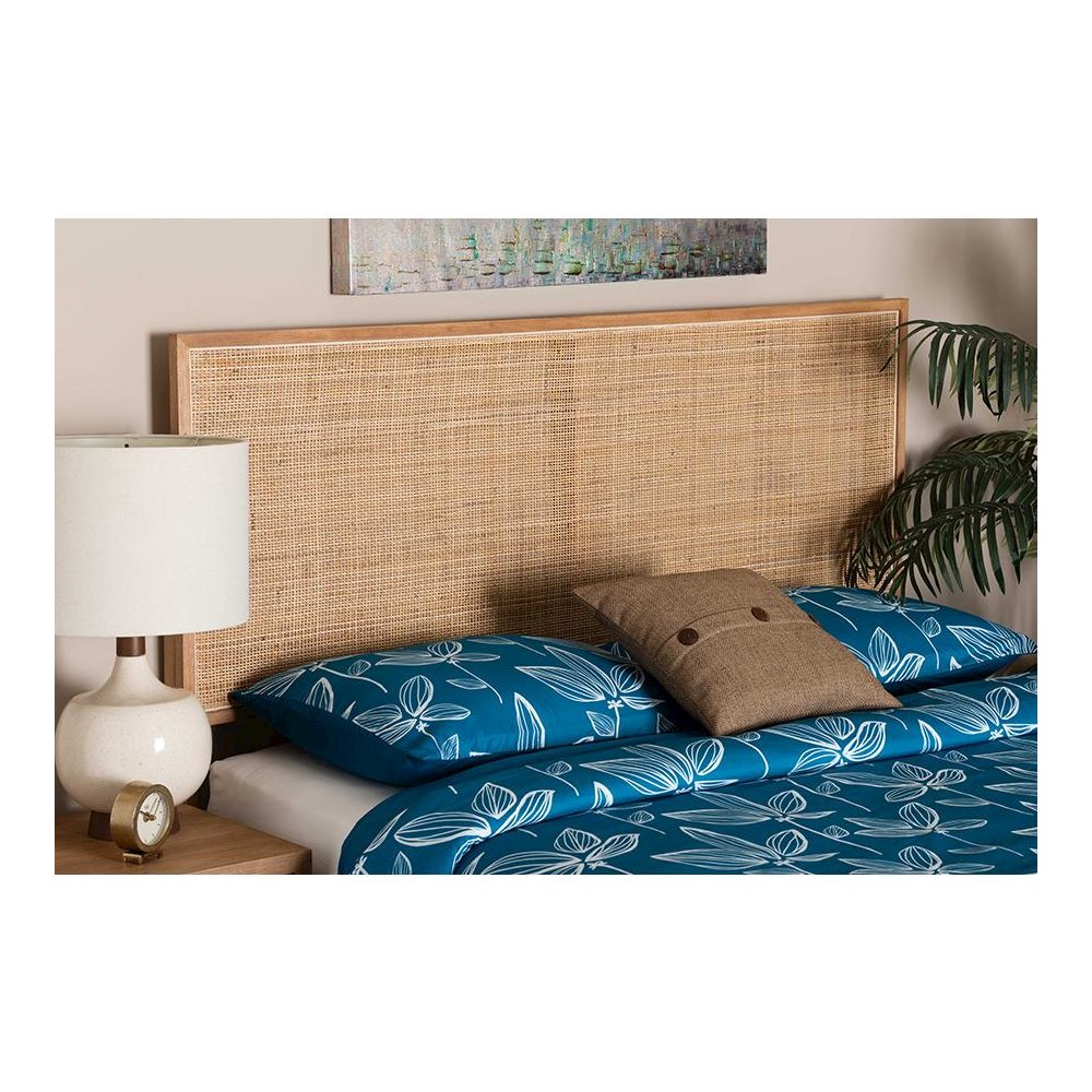 Bohemian Natural Brown Finished Bayur Wood and Rattan Queen Size Headboard. Picture 17