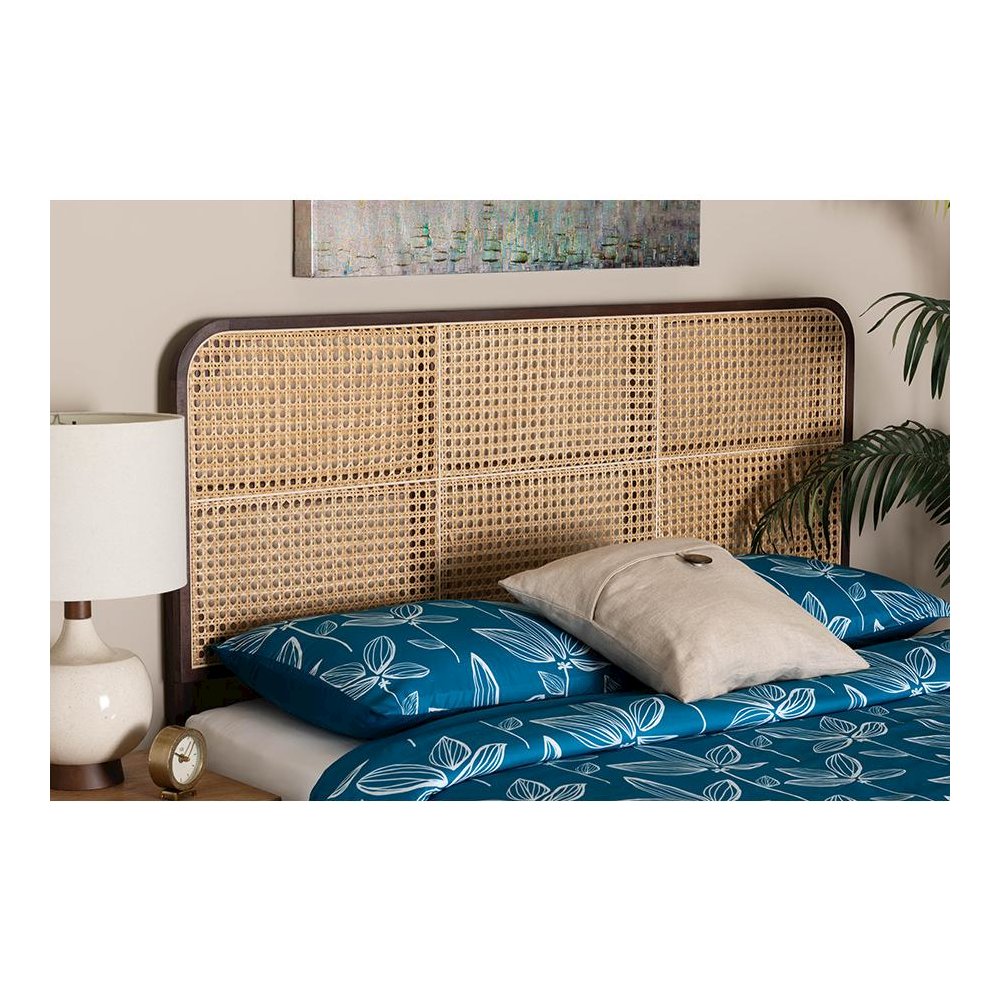 Lainer Modern Bohemian Dark Brown Finished Bayur Wood and Natural Bamboo Headboard. Picture 17