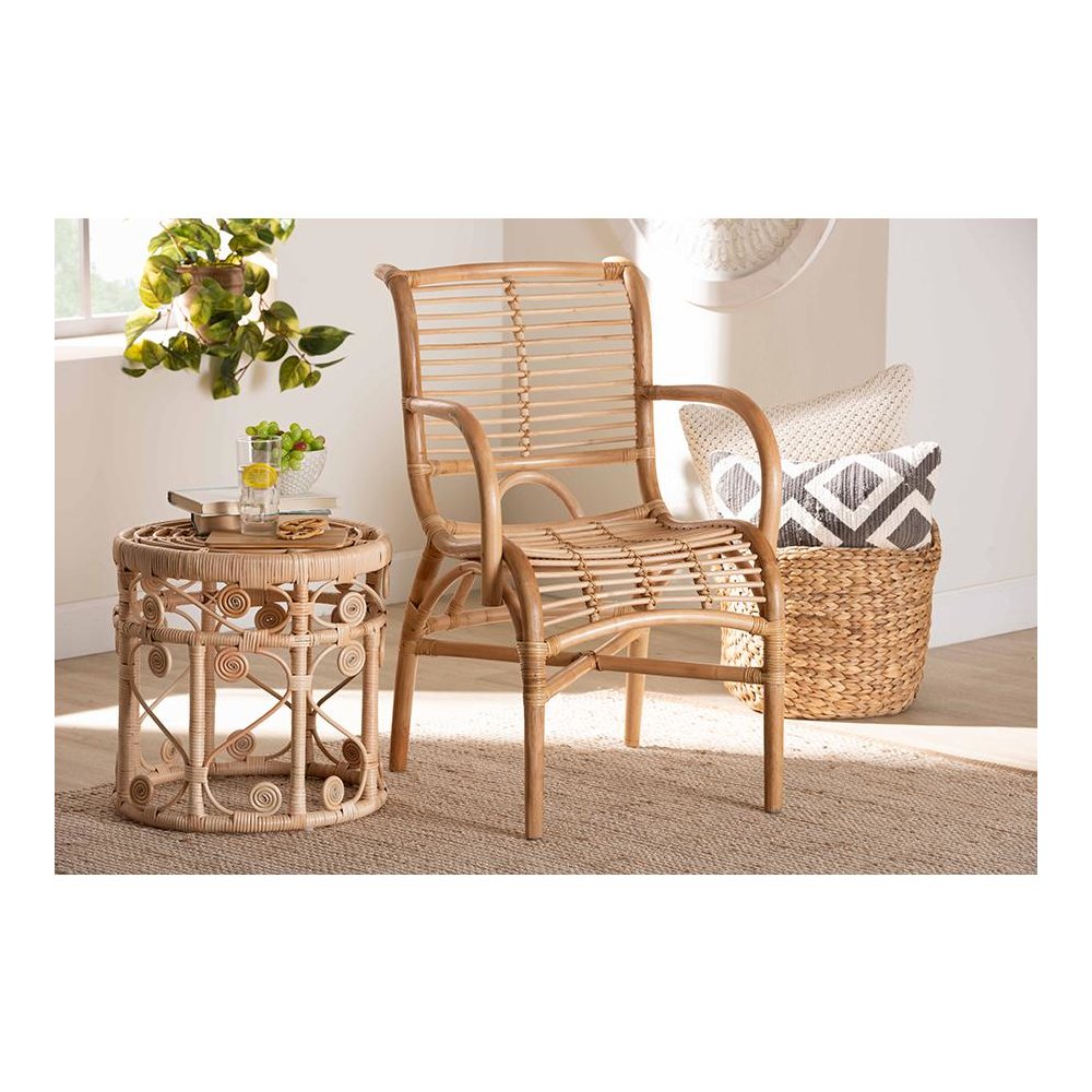 bali & pari Seminyak Modern Bohemian Natural Rattan Lounge Chair. Picture 21