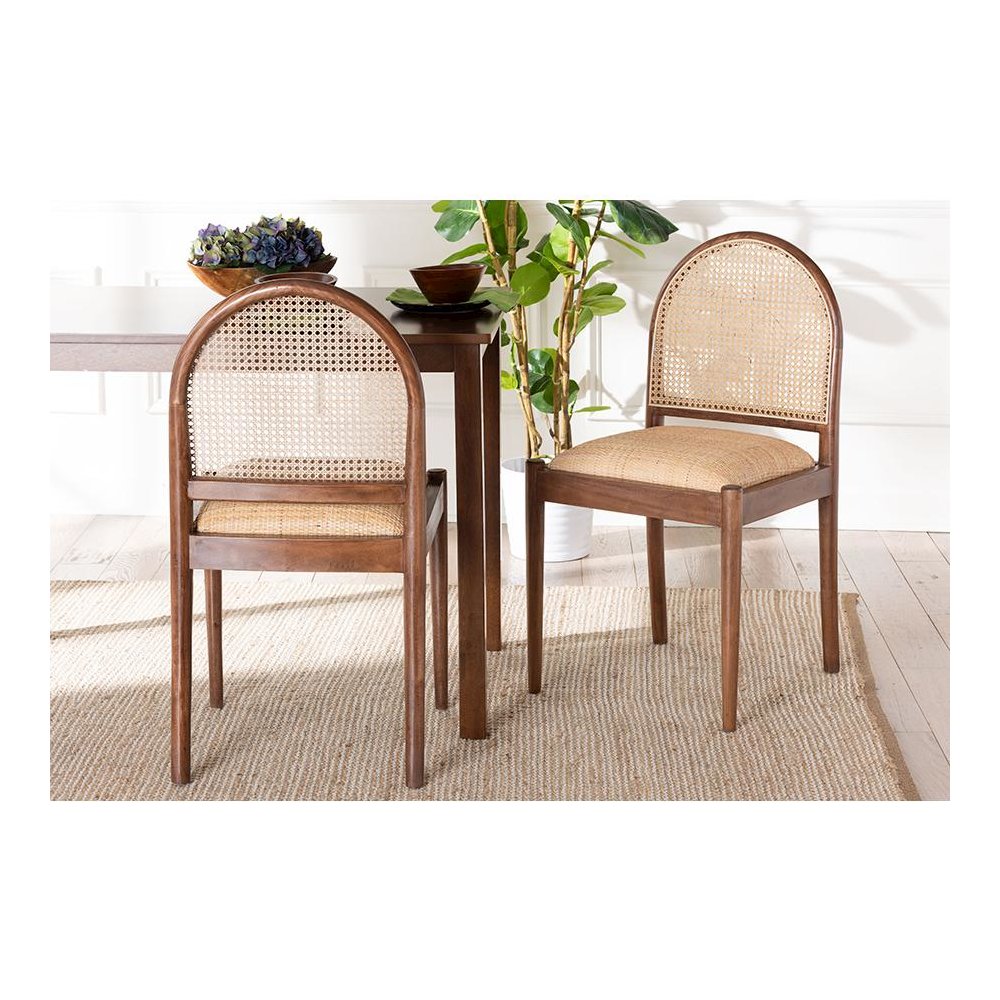 Natural Rattan and Acacia Wood 2-Piece Dining Chair Set. Picture 19