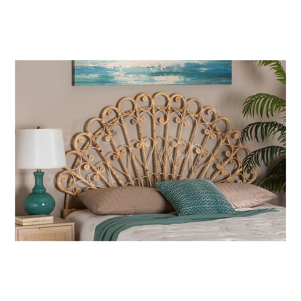 Bohemian Natural Brown Rattan Queen Size Standalone Headboard. Picture 15