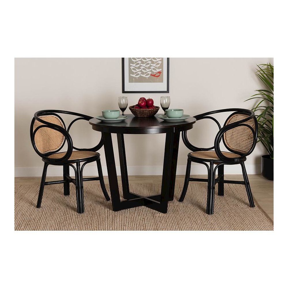 Bohemian Two-Tone Black and  Natural Brown Rattan Dining Chair. Picture 20
