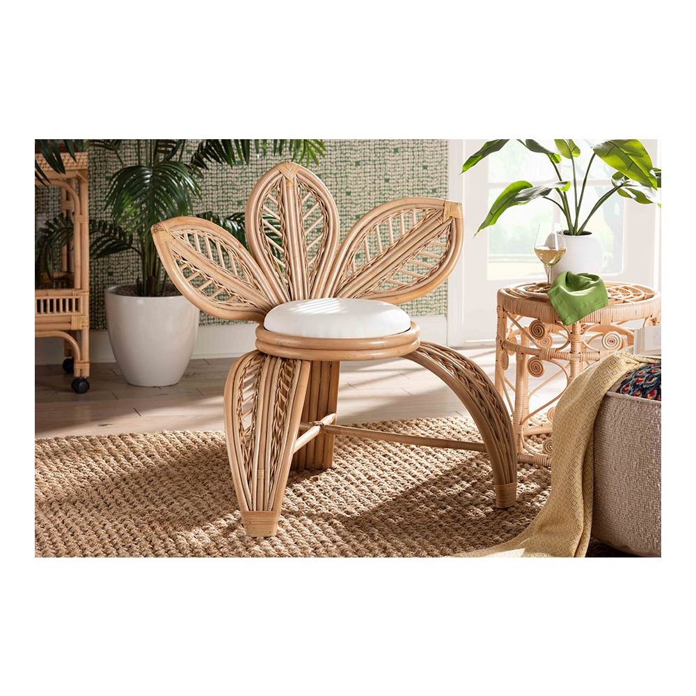 bali & pari Gresham Modern Bohemian Natural Rattan Leaf Accent Chair. Picture 21