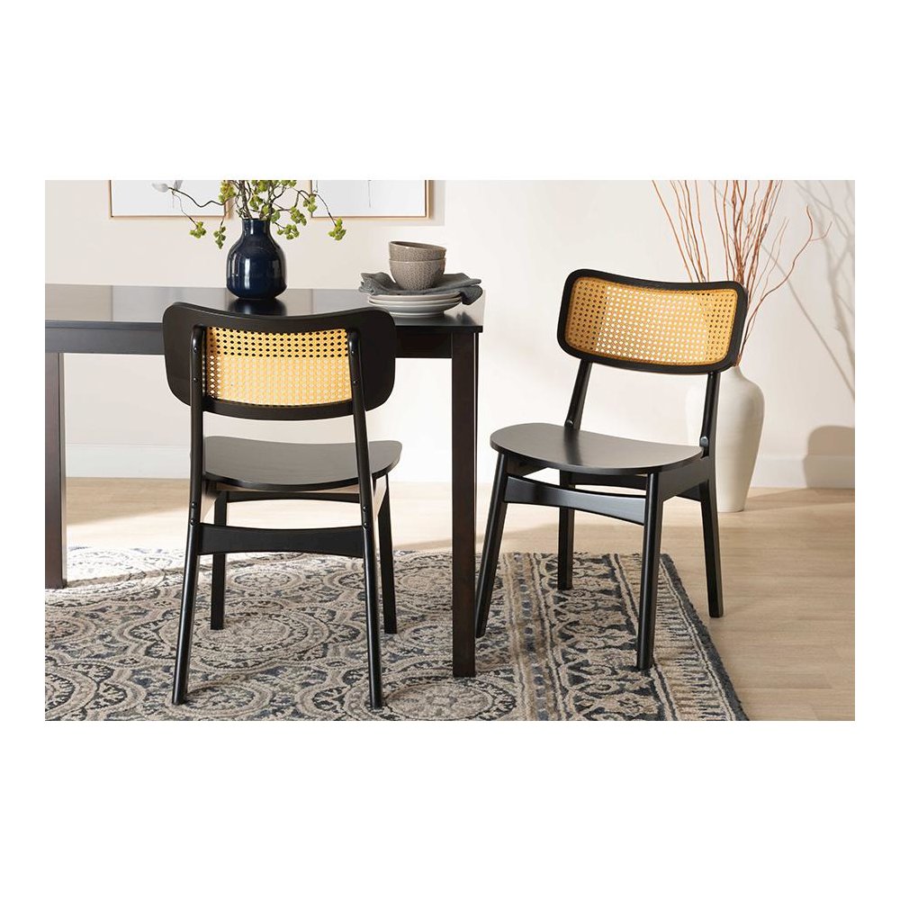 Dark Brown Finished Wood and Rattan 2-Piece Dining Chair Set. Picture 19