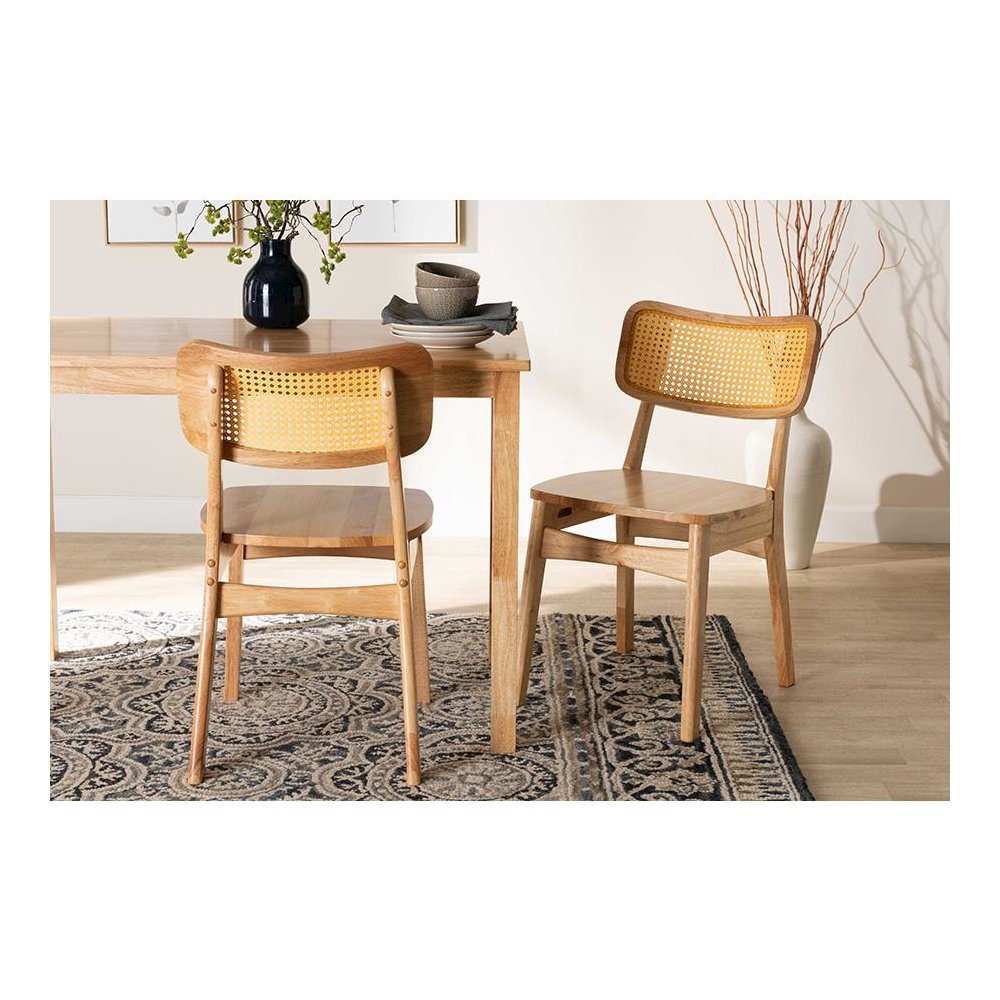 Oak Brown Finished Wood and Rattan 2-Piece Dining Chair Set. Picture 19