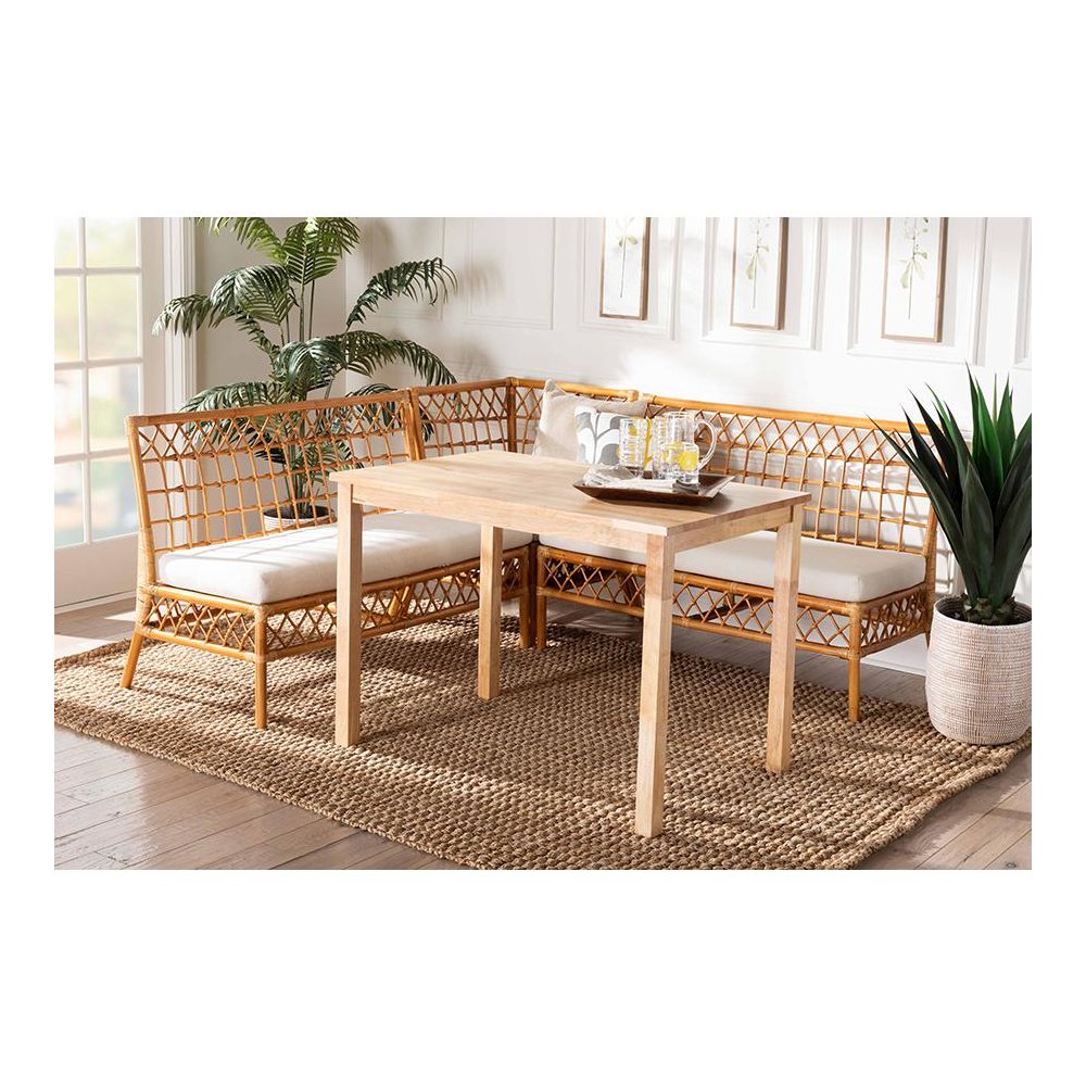 bali & pari Aina Modern Bohemian Honey Rattan 4-Piece Dining Nook Set. Picture 23
