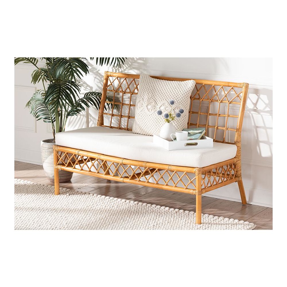 Capella Modern Bohemian Honey Rattan Dining Bench. Picture 21