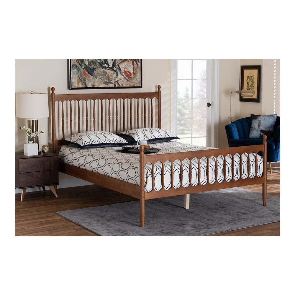 Deance Retro-Modern Walnut Brown Finished Wood Queen Size Platform Bed. Picture 19