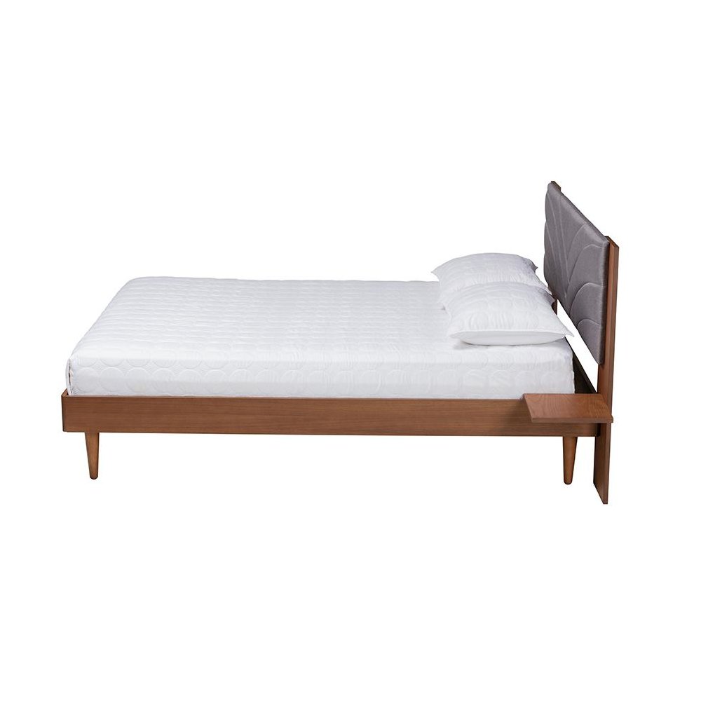 Walnut Brown Wood King Size Platform Bed With Floating Side Table. Picture 2