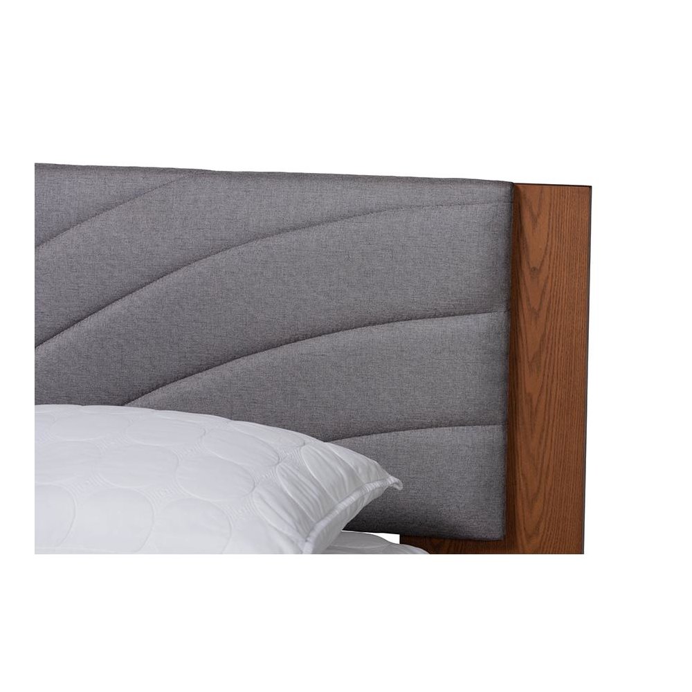 Walnut Brown Wood King Size Platform Bed With Floating Side Table. Picture 4