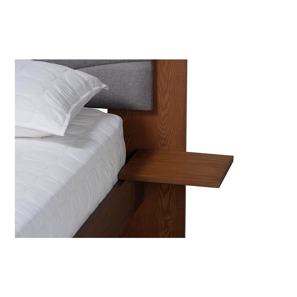 Walnut Brown Wood King Size Platform Bed With Floating Side Table. Picture 5