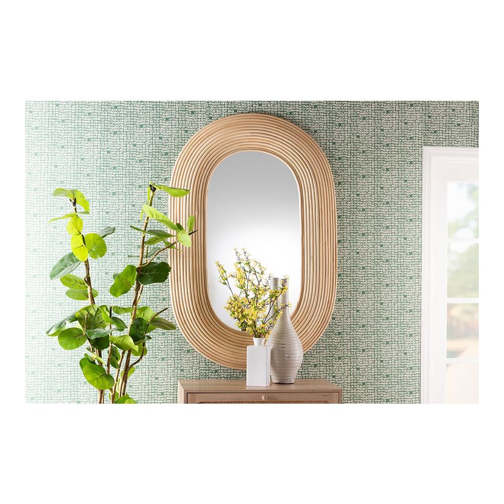 Drucilla Modern Bohemian Natural Brown Rattan Oval Accent Wall Mirror. Picture 11
