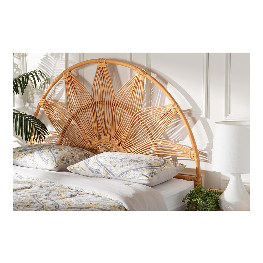 Jasmine Modern Bohemian Natural Rattan King Size Standalone Headboard. Picture 15