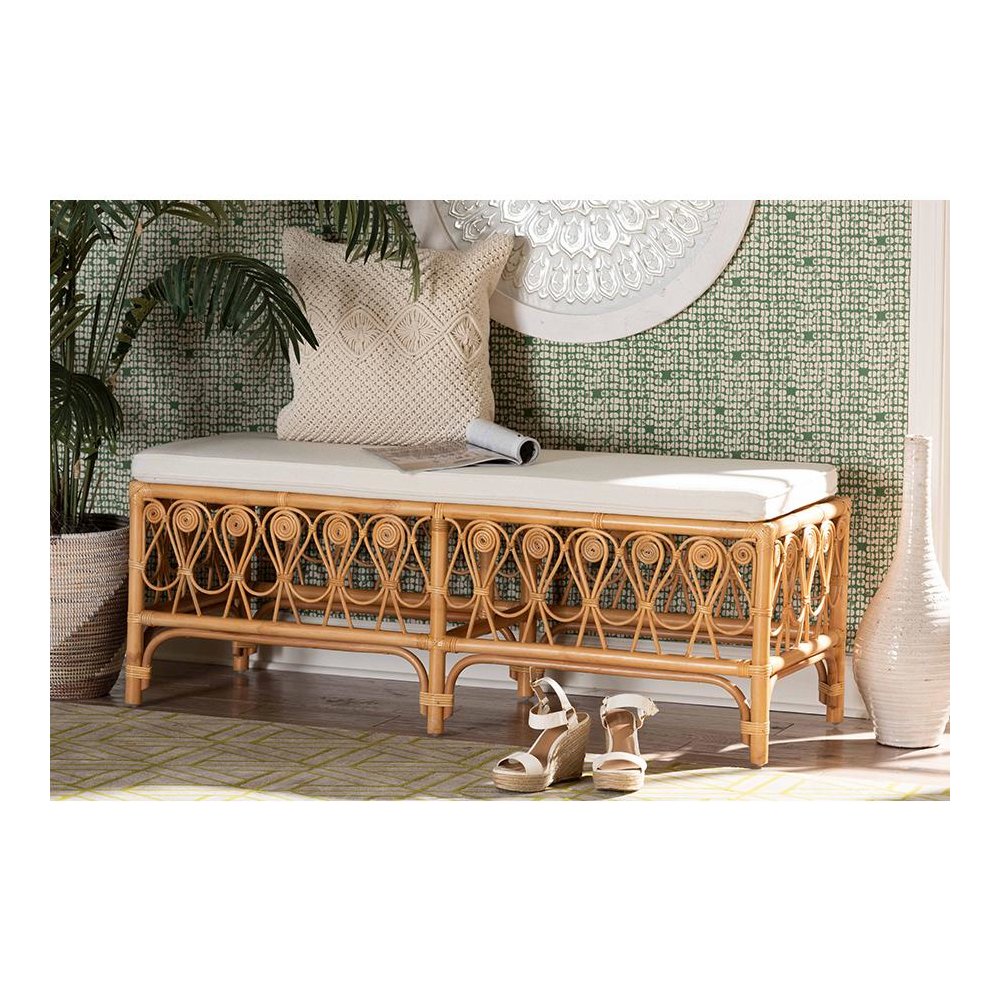 bali & pari Ibiza Modern bohemian Natural Brown Rattan Bench. Picture 17
