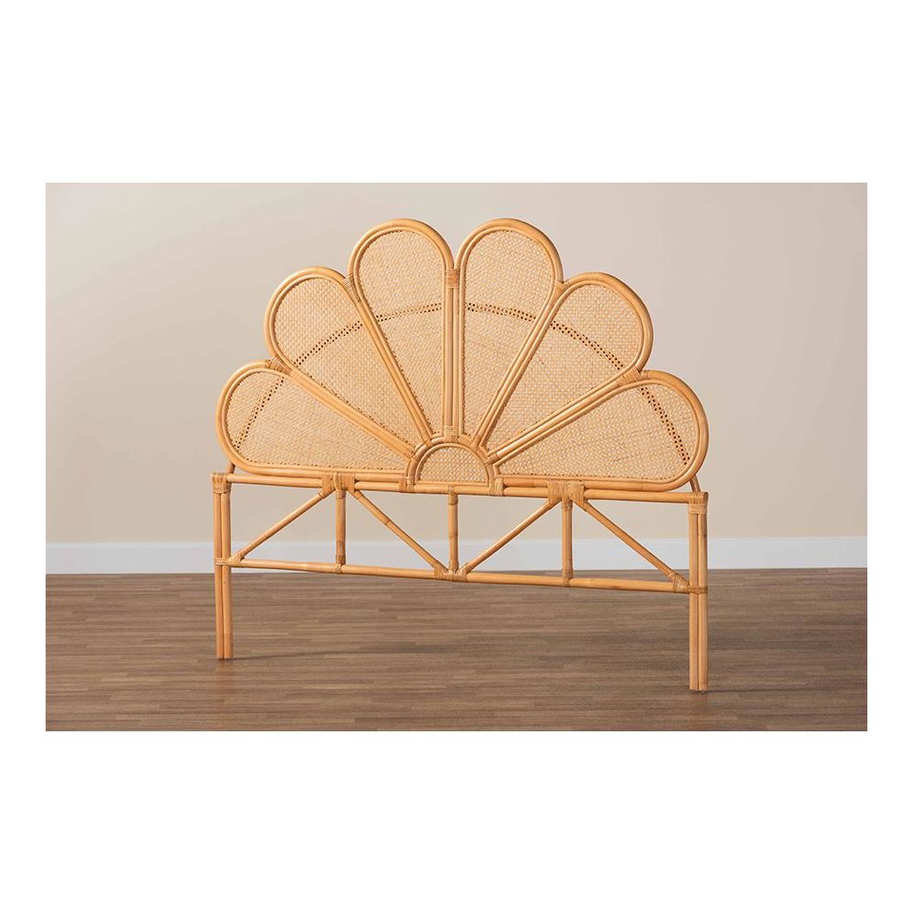 Flower Modern Bohemian Honey Rattan Queen Size Standalone Headboard. Picture 5