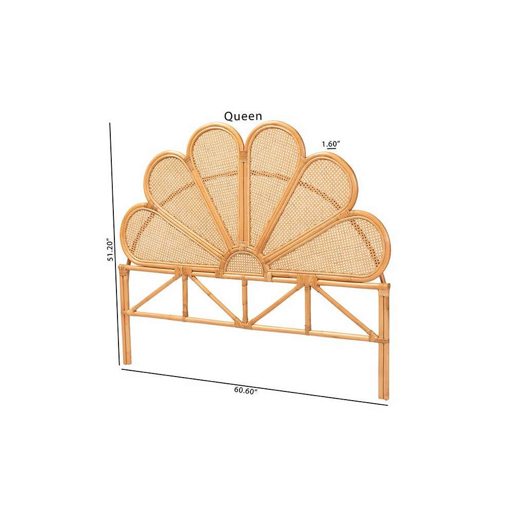 Flower Modern Bohemian Honey Rattan Queen Size Standalone Headboard. Picture 6