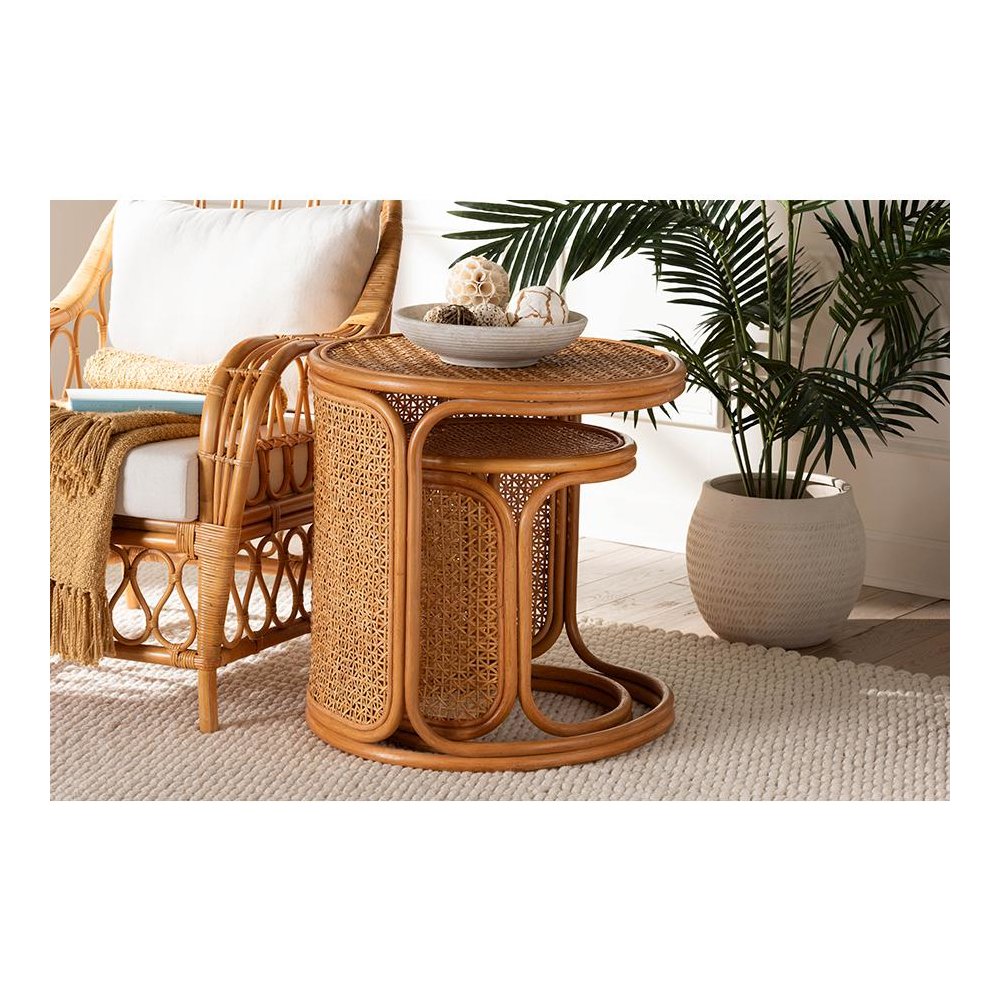 Eldon Bohemian Honey Rattan 2-Piece Nesting End Table Set. Picture 17