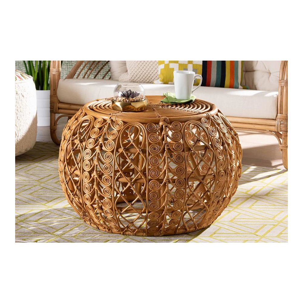bali & pari Tiramisu Modern Bohemian Natural Brown Rattan Coffee Table. Picture 17