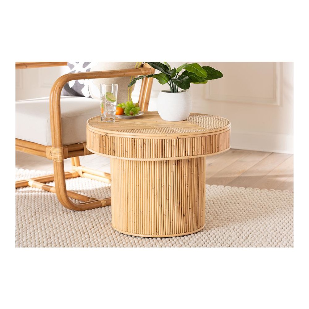 Iryna Modern Bohemian Natural Rattan End Table. Picture 17