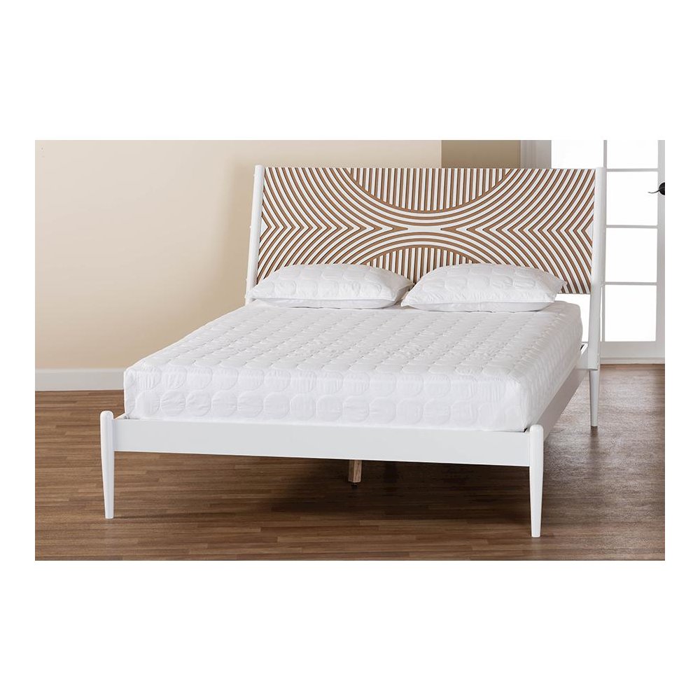 Louetta Coastal White King Size Platform Bed with Carved Contrasting Headboard. Picture 8
