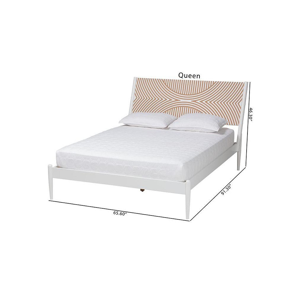 Louetta Coastal White King Size Platform Bed with Carved Contrasting Headboard. Picture 9