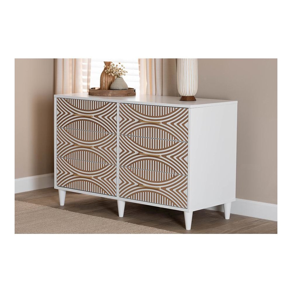 Louetta Coastal White Carved Contrasting 6-Drawer Dresser. Picture 21