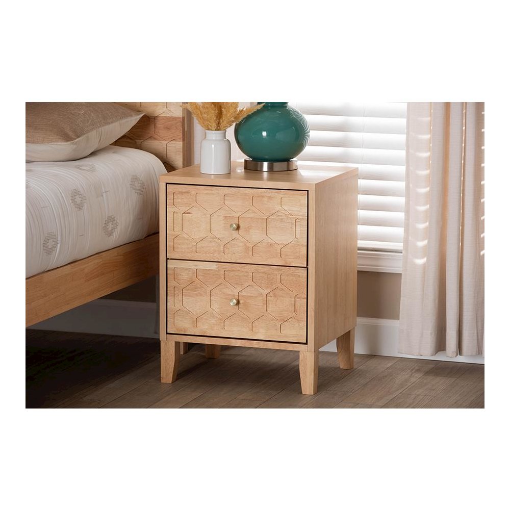 Hosea Japandi Carved Honeycomb Natural 2-Drawer Nightstand. Picture 21