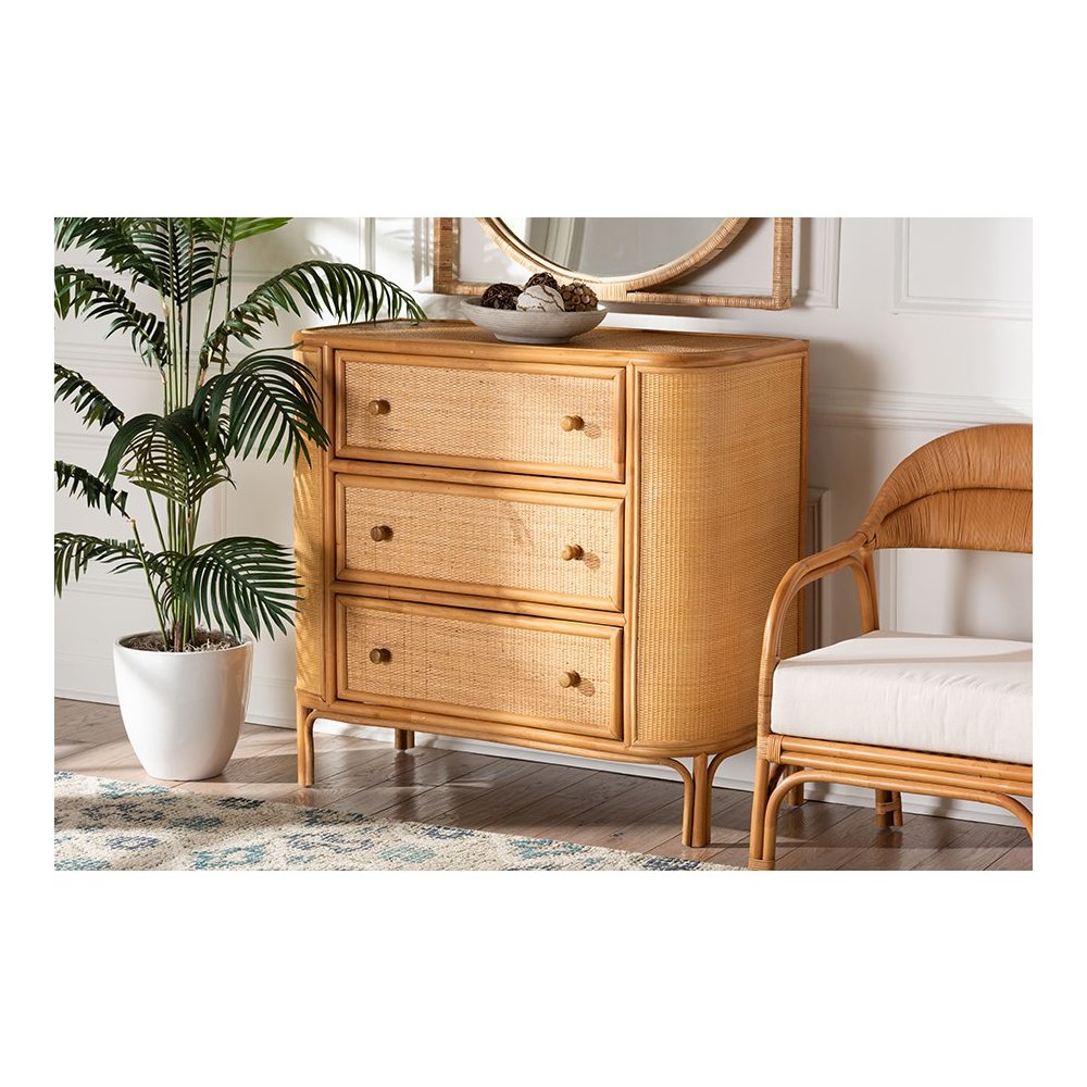 Radenza Bohemian Light Honey Rattan 3-Drawer Storage Cabinet. Picture 23