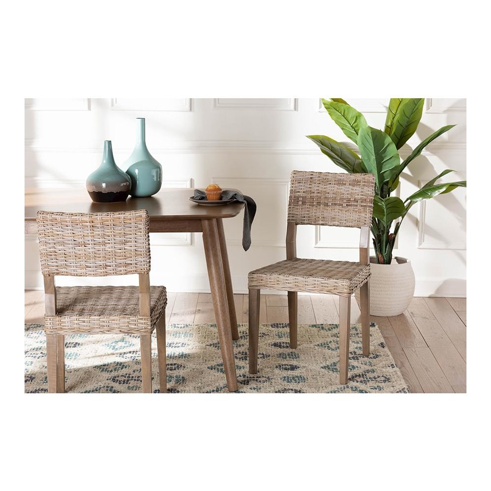 Barossa Bohemian Grey Kubu Rattan and Mahogany Wood Dining Chair. Picture 21