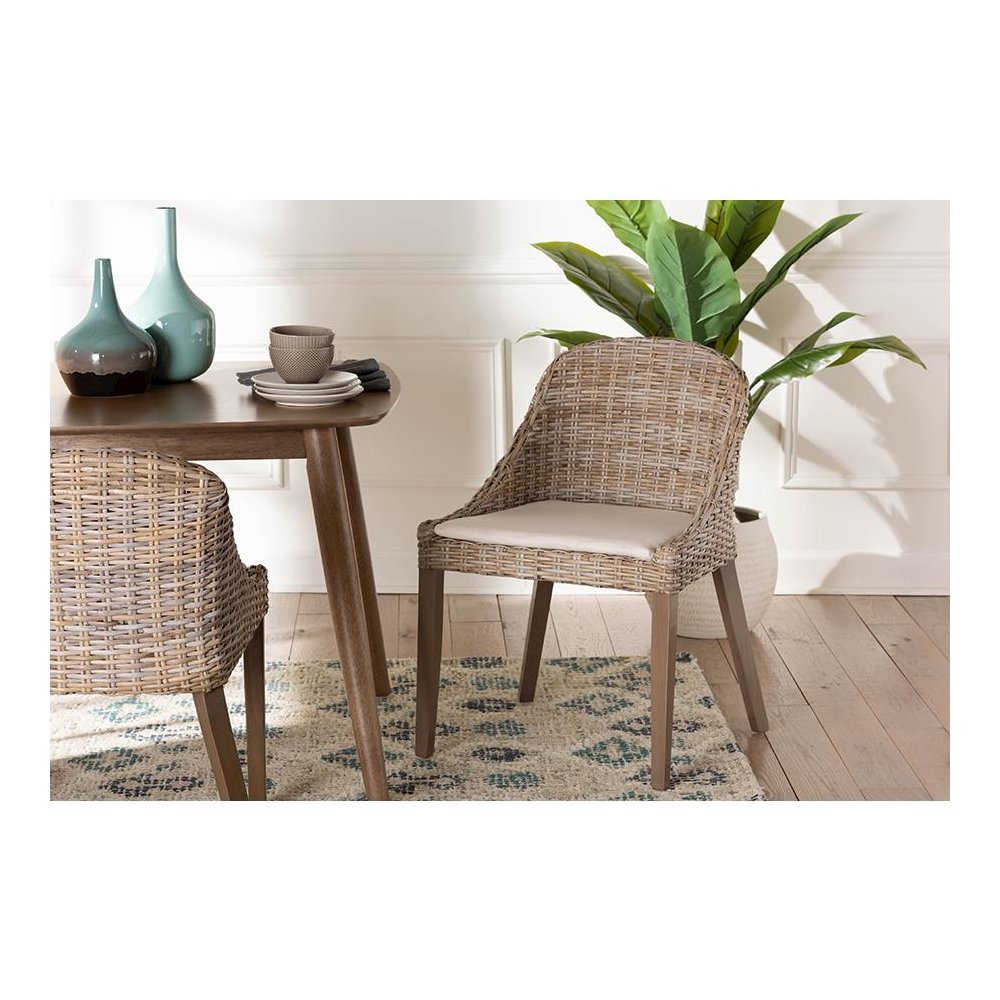 Lara Bohemian Grey Kubu Rattan and Mahogany Wood Dining Chair. Picture 21