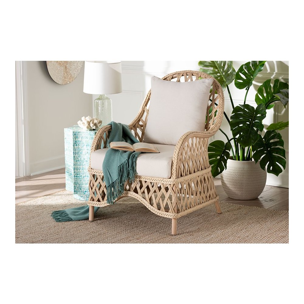 Florence Bohemian Ivory Braided Rattan Arm Chair. Picture 21