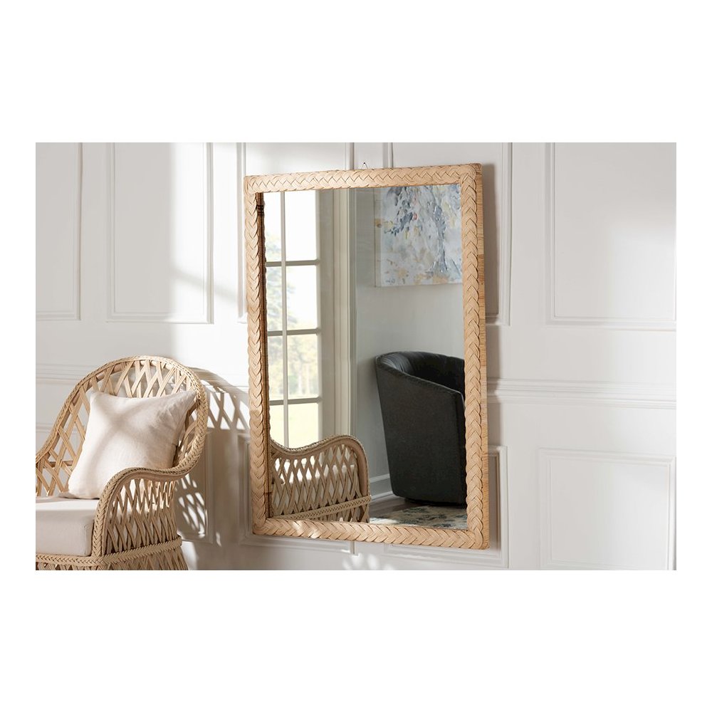 Lanica Japandi Sun Bleached Rattan Wall Mirror. Picture 11