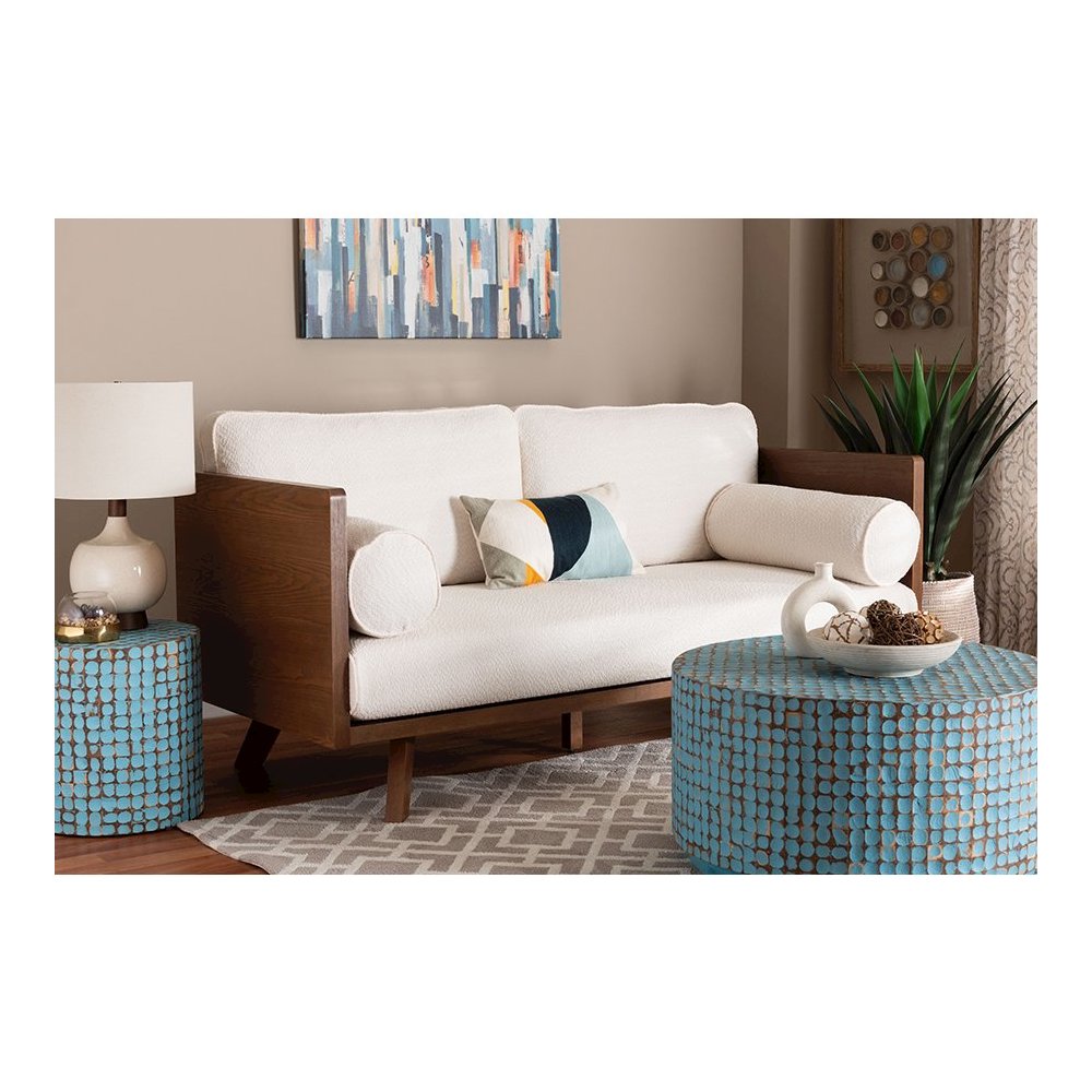Uriel Mid-Century Modern Cream Boucle Fabric Sofa. Picture 23