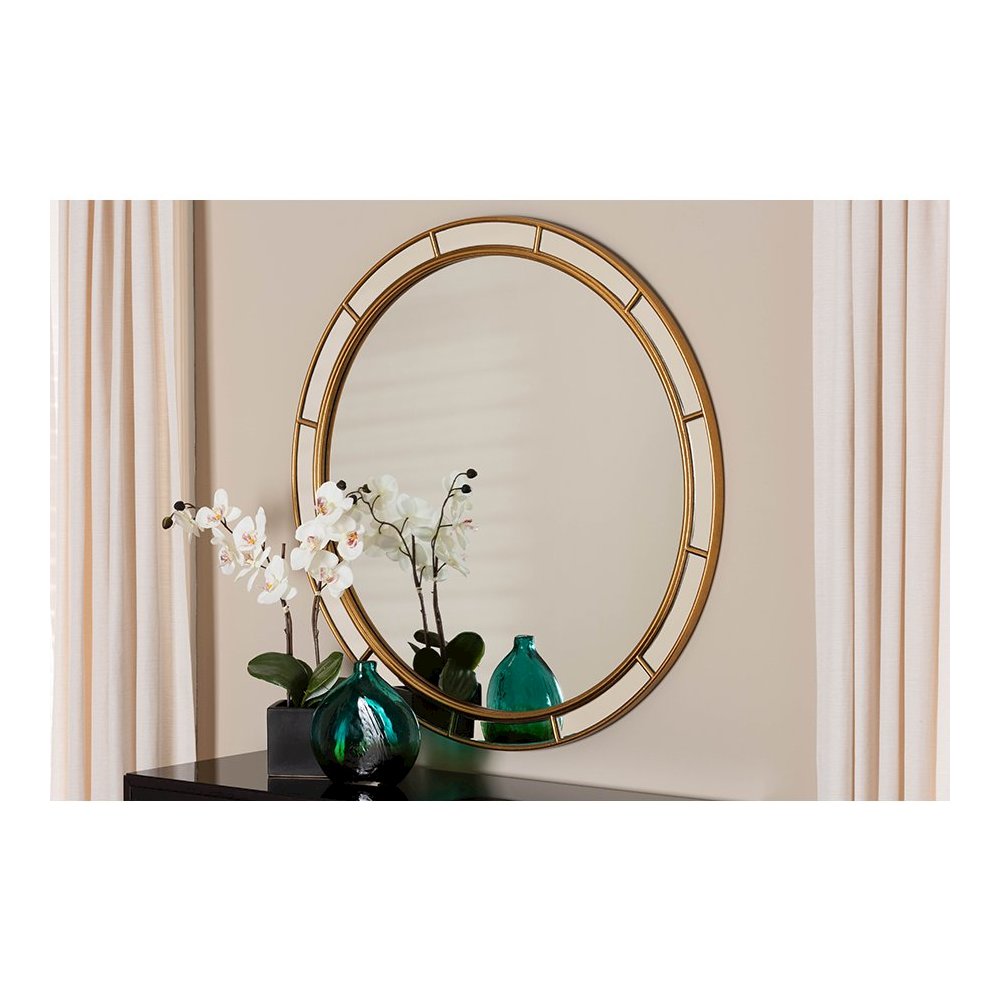 Ulvi Antique Goldleaf Round Accent Mirror. Picture 9