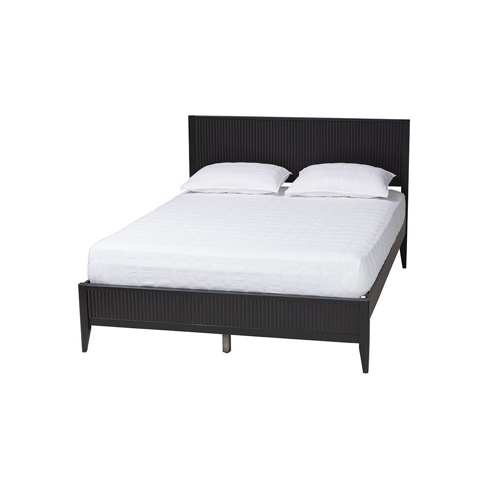 Primrose Mid-Century Black Fluted Wood King Size Platform Bed. Picture 1